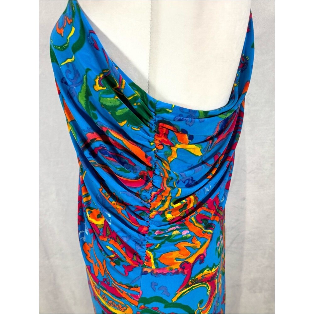Ralph Lauren blue tropical one shoulder faux wrap resortwear dress size 14 - Picture 4 of 7